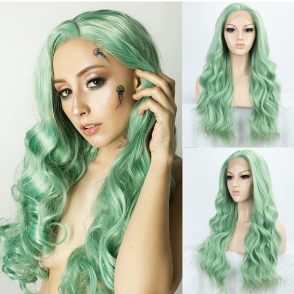 MINT GREEN Wavy Lace Front Wigs